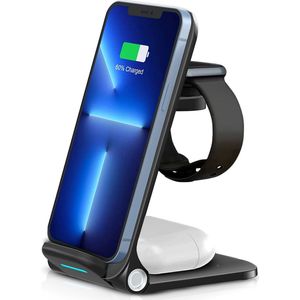 SAMMIT 3-in-1 Draadloze Oplader 15W - Geschikt voor iPhone, Android, iWatch, AirPods & Samsung Galaxy Buds - Wireless charger