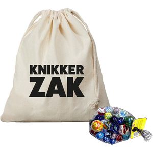 Canvas knikker opbergzakje offwhite bedrukt met Knikkerzak en 1 kilo knikkers en bonken - Knikkerspel