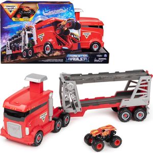 Monster Jam - officiële 2-in-1 Launch N’ Go Hauler-speelset en opbergdoos met unieke monstertruck schaal van 1:64