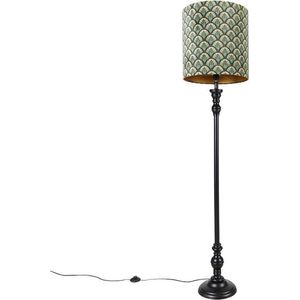 QAZQA classico - Klassieke Vloerlamp | Staande Lamp met kap - 1 lichts - H 172 cm - Zwart Goud - Woonkamer | Slaapkamer