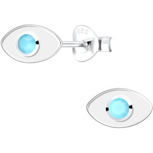 Joy|S - Zilveren boze oog oorbellen - evil eye - 9 x 5 mm - blauw kristal