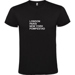 Zwart T-Shirt met London,Paris, New York , Pompestad tekst Wit Size XS