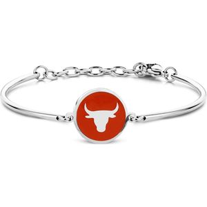 CO88 Collection Zodiac 8CB 90323 Stalen Armband met Hanger - Sterrenbeeld Stier 15 mm - One-size - Zilverkleurig / Rood