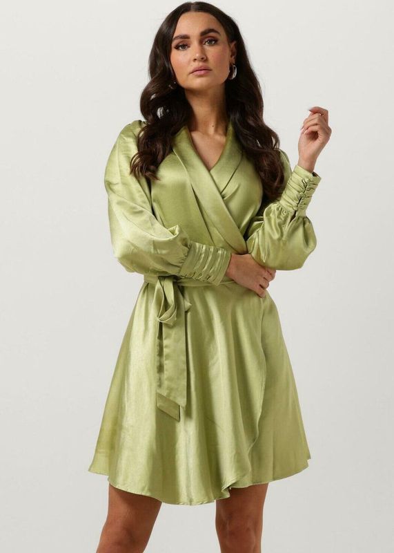 Notre-V - Satin Dress Longsleeves - Jurk - Groen - Zijdezacht Materiaal