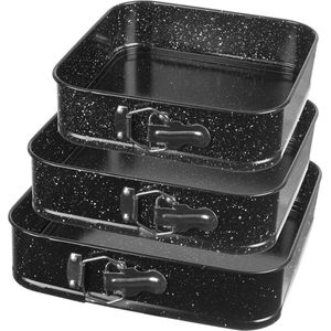 3-delige Bakvorm Set Vierkant - Springvormen in 3 Maten met Antiaanbaklaag - Ø 24/26/28 cm