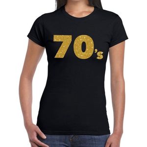 70's goud glitter t-shirt zwart dames - Jaren 70/ Seventies kleding S