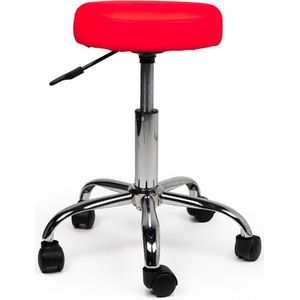 Tabouret Rood Laag - Zithoogte 40/58cm - kruk op wielen - krukje - werkkruk - zadelkruk - bureaukruk - kapperskruk - verstelbaar - draaikruk - tabouret - zadelkruk met rugleuning - tot 160kg