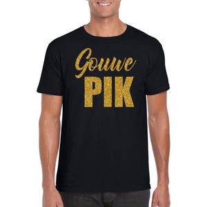 Gouwe pik fun tekst t-shirt / kleding met gouden glitters op zwart voor heren - foute fun tekst shirt / festival outfit S