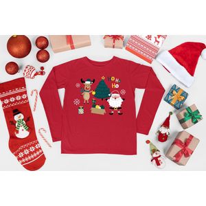 KerstKleding / Christmas T-Shirt | kerst cadeau | Ho ho ho | Unisex | Rood | Kind 7-8 jaar | Maat 128