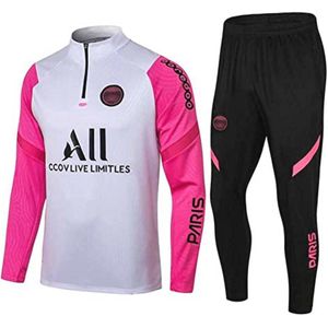 JIEAGY Parijs pullover trainingspak lange mouwen jas lente en herfst jas voetbal uniform gepersonaliseerd PSG mannen vrouwen, Wit/Roze, S