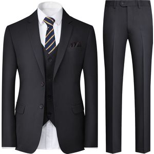 Allthemen Heren Driedelig Pak - Slim Fit Pasvorm en Inclusief Pochet Pak - S