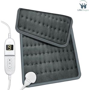 LifeStages - Warmtedeken Stoel - Warmtekussen Van Fleece - Elektrische Warmtekussen met Automatische Uitschakeling - 6 Temperatuurstanden - Digitaal Display - Wasbaar tot 40°C - Gecertificeerd door TÜV SÜD GS - 42 x 32 cm - Grijs