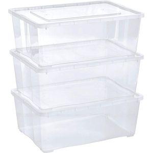 Opbergdozen met deksel transparant stapelbaar met ventilatie translates to ""Storage boxes with transparent lid, stackable with ventilation"" in Dutch.