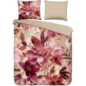 Luxe - Satijnen Dekbedovertrek - Bloemenprint - Zand/Roze - 100% Katoen-Satijn