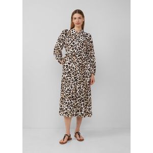 Jurk - Leoprint - Casual Viscose Jurk - Midilengte - Knoopsluiting