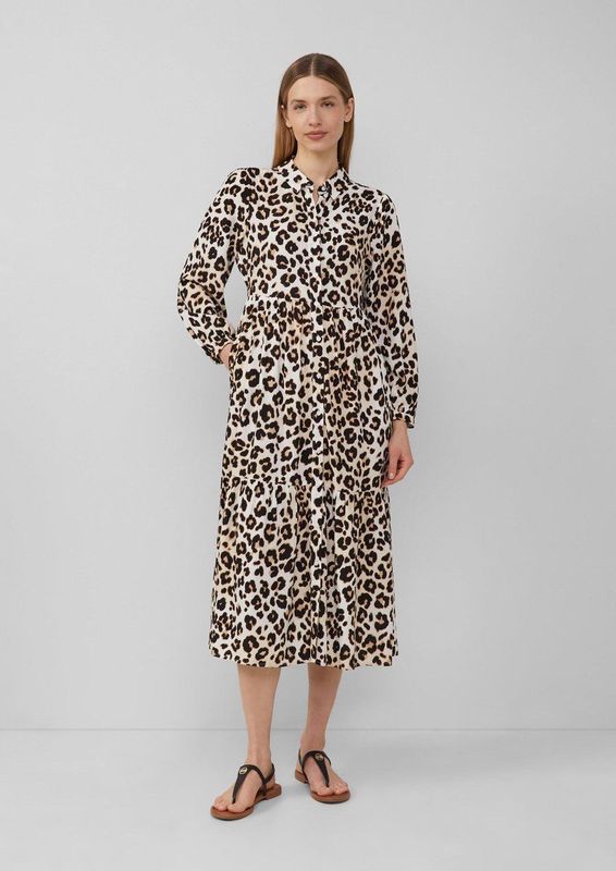 Jurk - Leoprint - Casual Viscose Jurk - Midilengte - Knoopsluiting