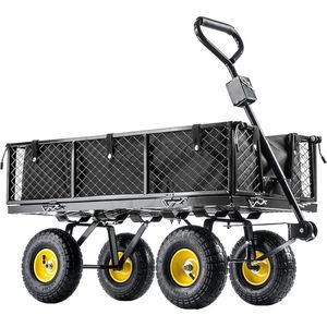 VORLOU - KADAX Net Garden Trolley with Removable Tarpaulin, Load Capacity 300 kg, Handcart Made of Powder Coated Steel, Hand Trolley with Non-Slip Handle, Garden Trolley Transport Trolley (120L, Black)