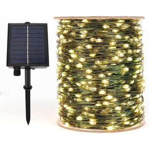 Extra Lange Groene Draad Zonne-Lichtslingers Outdoor - 100FT String Lights - Waterdichte Zonne-energie Fairy String Lights - 300 LEDs voor Patio Tuinen Achtertuin Boom Bruiloft Kerstmis
