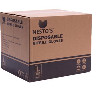 Nesto's Nitril Wegwerp Handschoenen 10x100 stuks - Latexvrij - Poedervrij - Niet steriel - Onderzoekshandschoenen - Medisch - Plastic - Maat L - Zwart - Voordeelverpakking 10x 100 stuks
