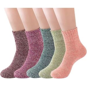 5 paar wollen sokken voor dames - Superzachte dikke gebreide wollen sokken - Comfortabele warme halflange sokken - Zachte warme koudebestendige wollen sokken voor de winter - Ademende sportsokken
