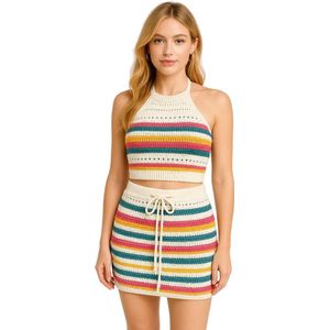 Zomer Set Gebreid Dames - Wit - Vakantie - Strand - Festival - Topje en Rok