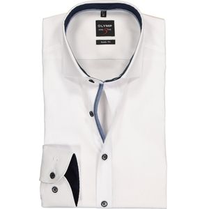 OLYMP Level 5 body fit overhemd - mouwlengte 7 - wit (blauw contrast) - Strijkvriendelijk - Boordmaat: 46