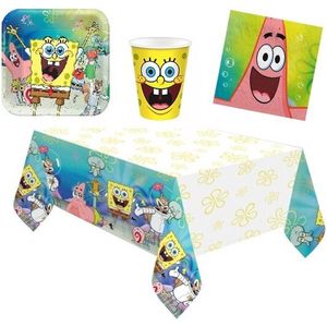 Spongebob - Kinderfeest - Feestpakket - Feestartikelen - 8 Kinderen - Tafelkleed - Bekers - Bordjes - Servetten.