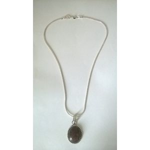 Gemstones-silver-natuursteen ketting zilver 925-hanger agaat roodbruin 2,5 x 2 cm in zilver 925 14 g 40 cm