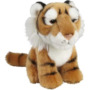 Ravensden pluche knuffel Tijger - bruin/gestreept - 18 cm - Speelgoed Tijgers knuffelbeesten