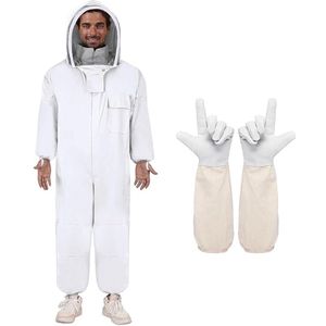 Beekeeping Outfit - Beekeeping Suit voor Allen - Beekeeping Handschoenen - Witte Katoenen Bijenkorf Kostuum (L)