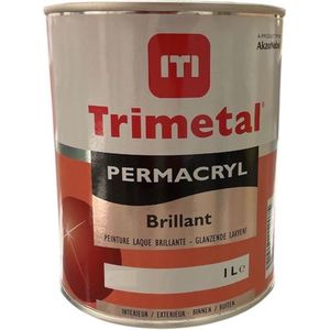Trimetal Permacryl Brillant - Hoogglanzende acrylak - Waterbasis - Houtwerk binnen en buiten - Kleur RAL 9016 Verkeerswit - 1 L