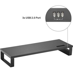 Allteq - Monitorstandaard - Beeldscherm verhoger - 3x USB - 60 x 21 x 9.7 cm - Aluminium - Zwart