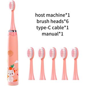 Elektrische Kindertandenborstel – Sonisch – 6 Opzetborstels – USB Oplaadbaar – Cartoon Design – Zachte Dupont Borstelharen