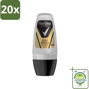 20 x Rexona Men - Sport Defence - Deo Roll-on - 50 ml - Grootverpakking - Deodorant - Mannen - Sport - Bescherming - Zweet