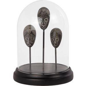 Decoratie Stolp met Afrikaanse Maskers - Interieur - 18X18X23CM - Glazen bol - Glas - Zwart