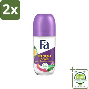 Fa - Deodorant Roller - Ipanema Nights - Maracuja & Night Jasmine - 24 uur Bescherming - 50 ml - Voordeelverpakking - 2 stuks - 24 uur deodorant - Deodorant roller