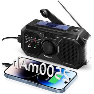 Zonne-energie noodradio met zwengel AM/FM-weerradio 2500 mAh-powerbank - Zaklamp - Leeslamp voor noodgevallen - Overleven in de openlucht