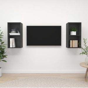 The Living Store Televisiewandmeubelen - Set van 2 - Grijs - 37 x 37 x 72 cm - Voldoende opbergruimte