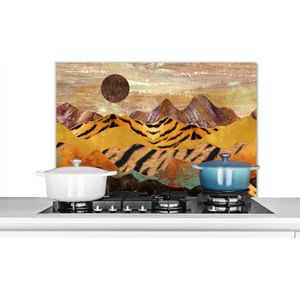 Spatscherm keuken 90x60 cm - Kookplaat achterwand Marmer - Tijgerprint - Goud - Muurbeschermer - Spatwand fornuis - Hoogwaardig aluminium