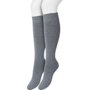 Bonnie Doon Dames Kniekousen Grijs maat 35/38 - 2 paar - Knie Kousen - 2-pack - Multipack - Uitstekend draagcomfort - Cotton Knee High - Zakt niet af - Effen - OEKO-TEX - Gemeleerd - Medium Grey Heather - OL834302.112