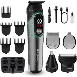 Gloovon® - Tondeuse Set - 5-in-1 - Professionele Tondeuse Mannen - Tondeuse Hoofdhaar - Draadloze Tondeuse - Trimmer voor Hoofd & Baard - Geschikt voor hoofd, neus, lichaam, gezicht en baard - Cyaan