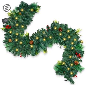 Equivera Kerstkrans met Verlichting - Kerstversiering - Adventskrans - Kerst Decoratie - Kerstdecoratie - Kerstkrans - Kerstslinger met Verlichting - Kerstkrans Voordeur - Kerstkrans met Verlichting Buiten - Kerstkrans met Lampjes voor Buiten