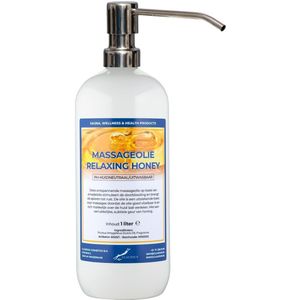 Massageolie Relaxing Honey 1 liter met zilveren pomp - 100% natuurlijk - biologisch en koud geperst