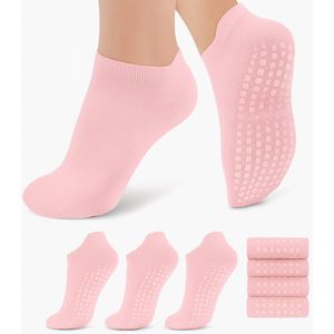 BOTC Gripsokken - Maat 35-42 - 3 Paar - Pilates sokken met antislipzolen - Antislipgrippers voor Dames - Roze