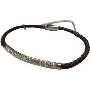 Silventi 980101959 Lederen armband met metalen - zirkonia - Zwart - gevlochten - zilverkleurig