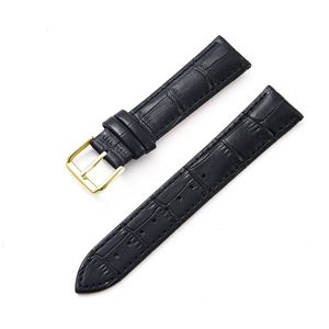 Echt Leder Horlogebandje-Gouden-Gesp-14 mm-Zwart-Croco Print