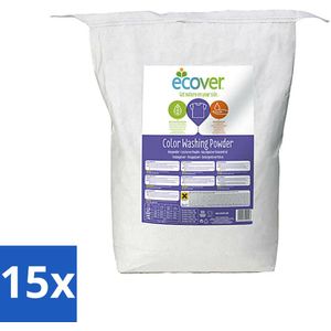 15 x Ecover - Waspoeder Color - Voor gekleurde was - 7,5 kg - Waspoeder Color - Gekleurde Was - Kleuren Behouden - Kleurrijke Kleding - Plantaardig Wasmiddel