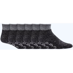 Korte sokken | Wollen sokken | Gevoerd | Anti-slip | Antraciet | 6 paar