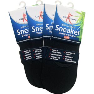 4-Pack - Lucovitaal Bamboe Sneakersokken - Zwart - Maat 39-42