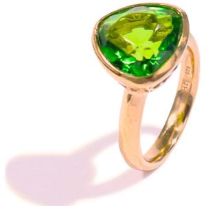 Moederdagactie! Brigada zilveren sterling 925 18 karaat vergulde ring met groene barnsteen-amber - maat 21